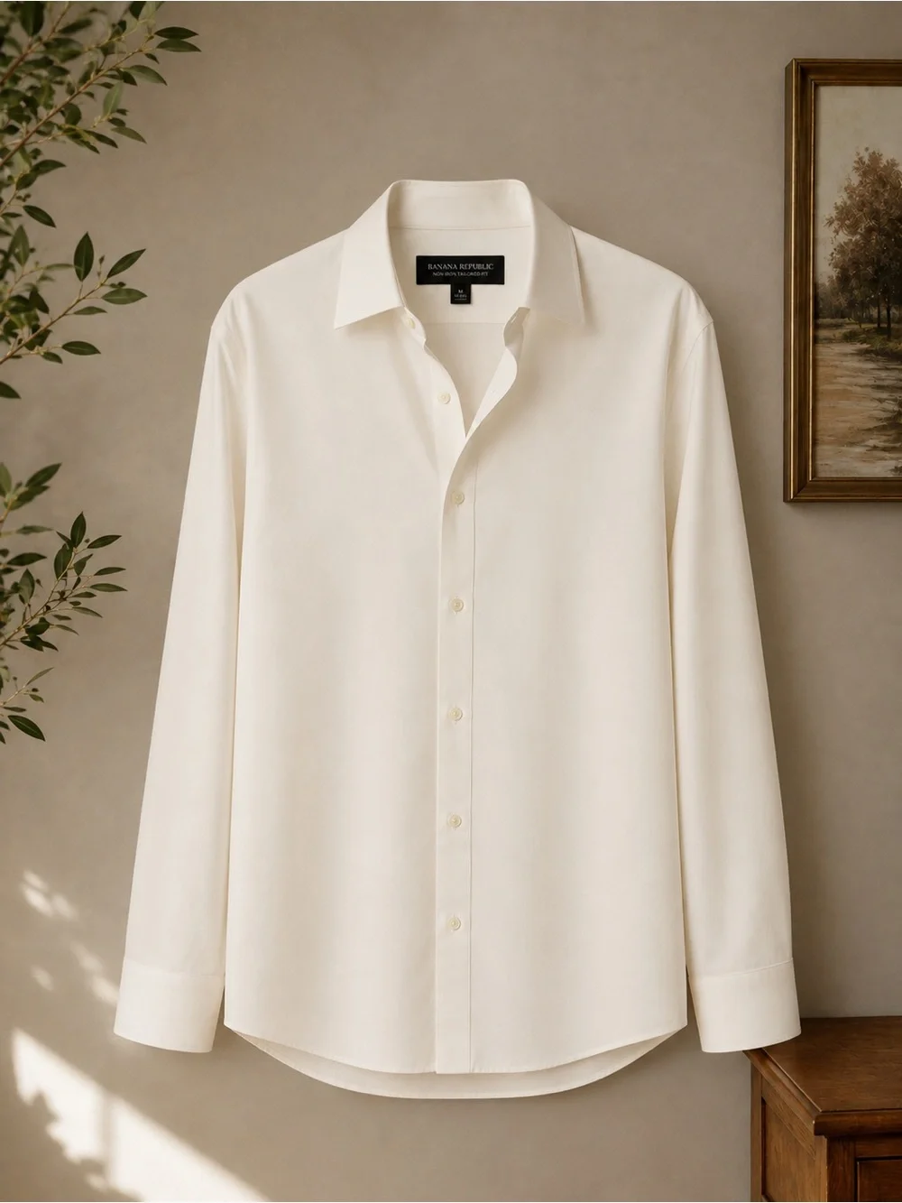 Banana Republic Non-Iron Slim Fit Dress Shirt Large White 100% Cotton Button Up